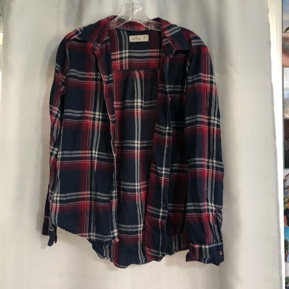 Hollister red white and blue flannel